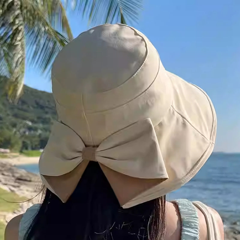 π Women's Bowknot Wide Brim Sun Hat β Foldable, 360Β° Protection π