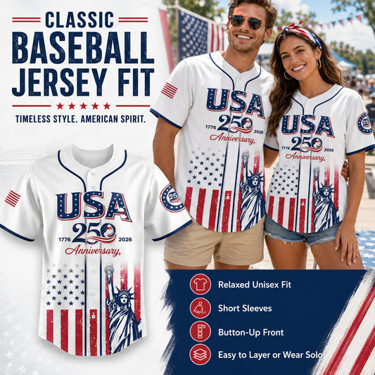 Patriotic Statue of Liberty 1776β2026 - USA 250th Anniversary Baseball Jersey Unisex Shirt