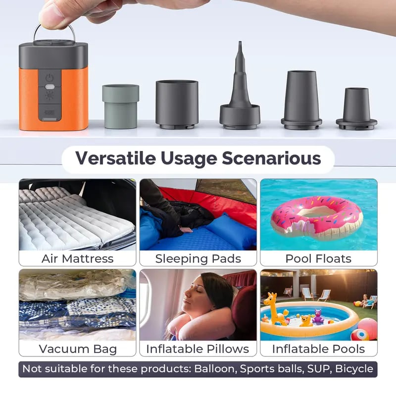 ✨Portable Mini Air Pump for Air Mattresses & Pool Floats – Fast Inflate & Deflate, Rechargeable, with LED Light
