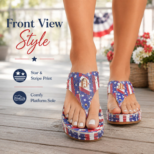 USA 250th Anniversary Patriotic Platform Sandals with Star & Stripe Print