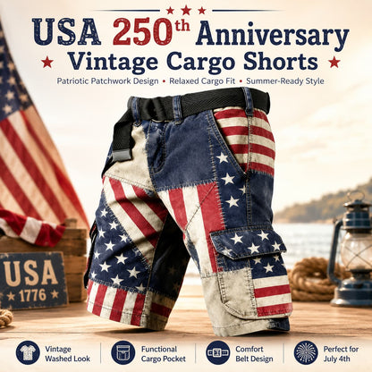 USA 250th Anniversary Vintage Cargo Shorts for Men