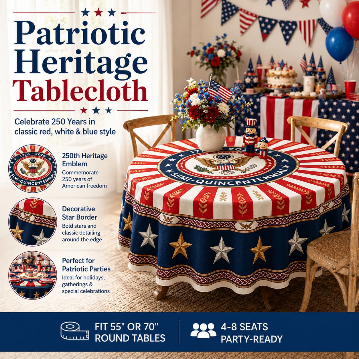 🎉USA 250th Semi-Quincentennial Commemorative Tablecloth