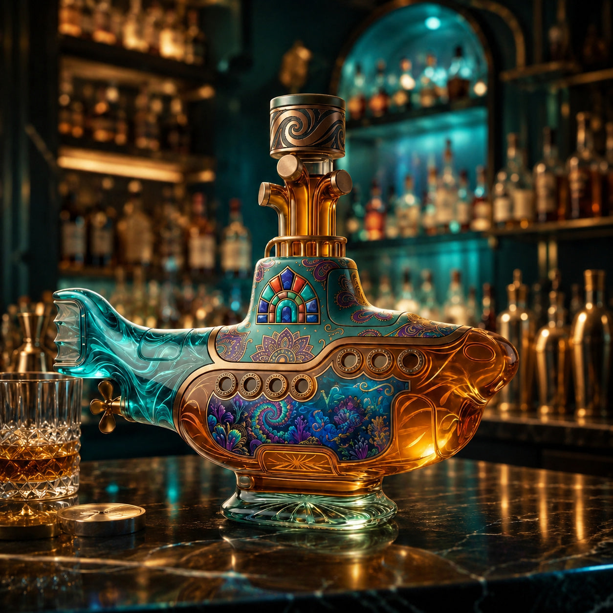 Psychedelic Submarine Whiskey Bottle