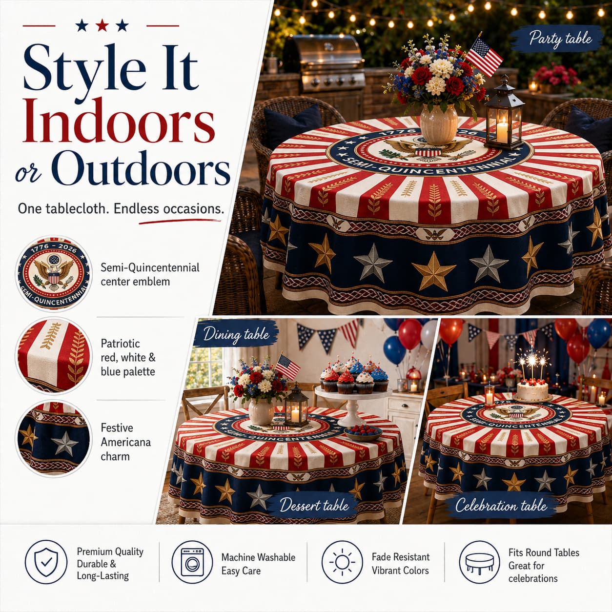 🎉USA 250th Semi-Quincentennial Commemorative Tablecloth