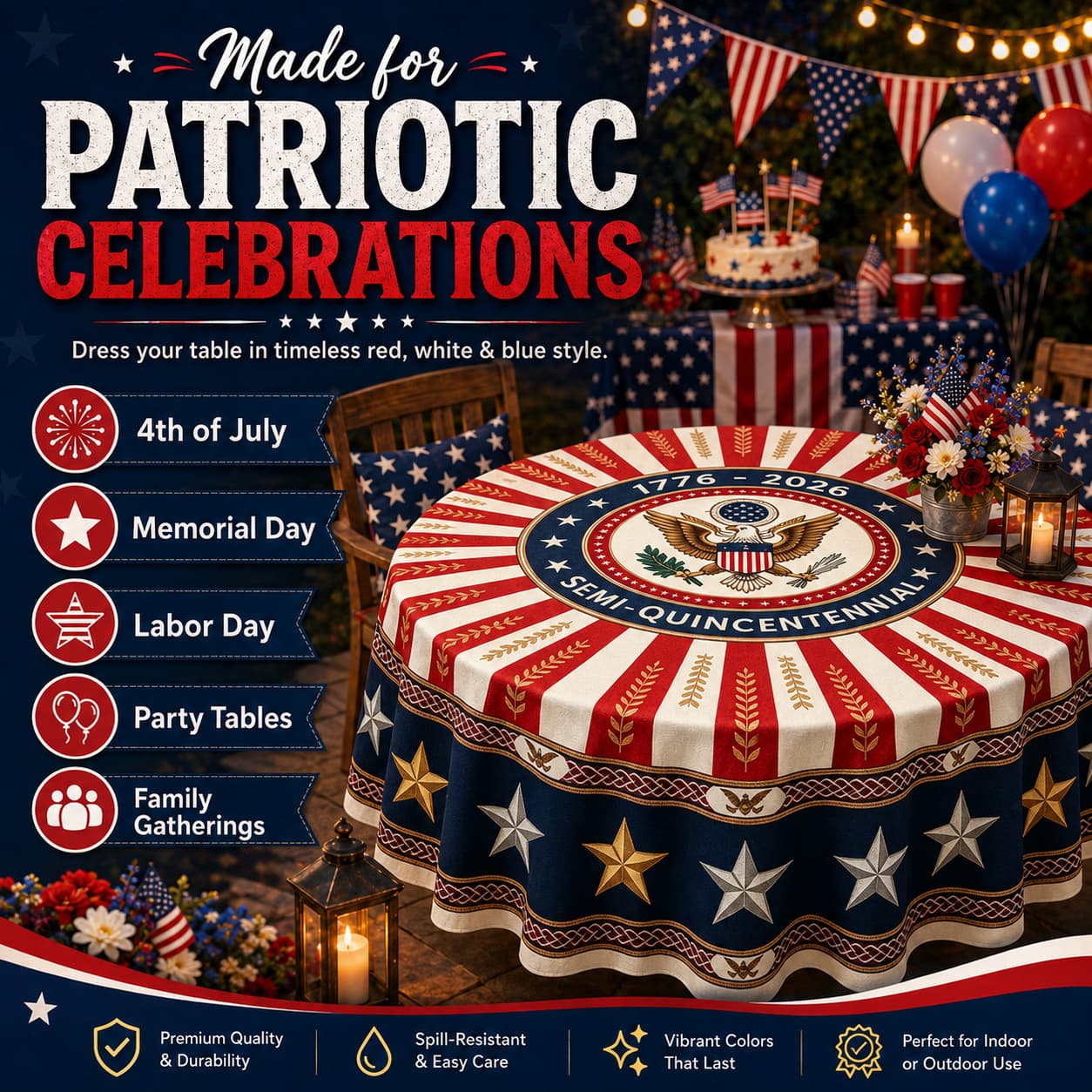 🎉USA 250th Semi-Quincentennial Commemorative Tablecloth