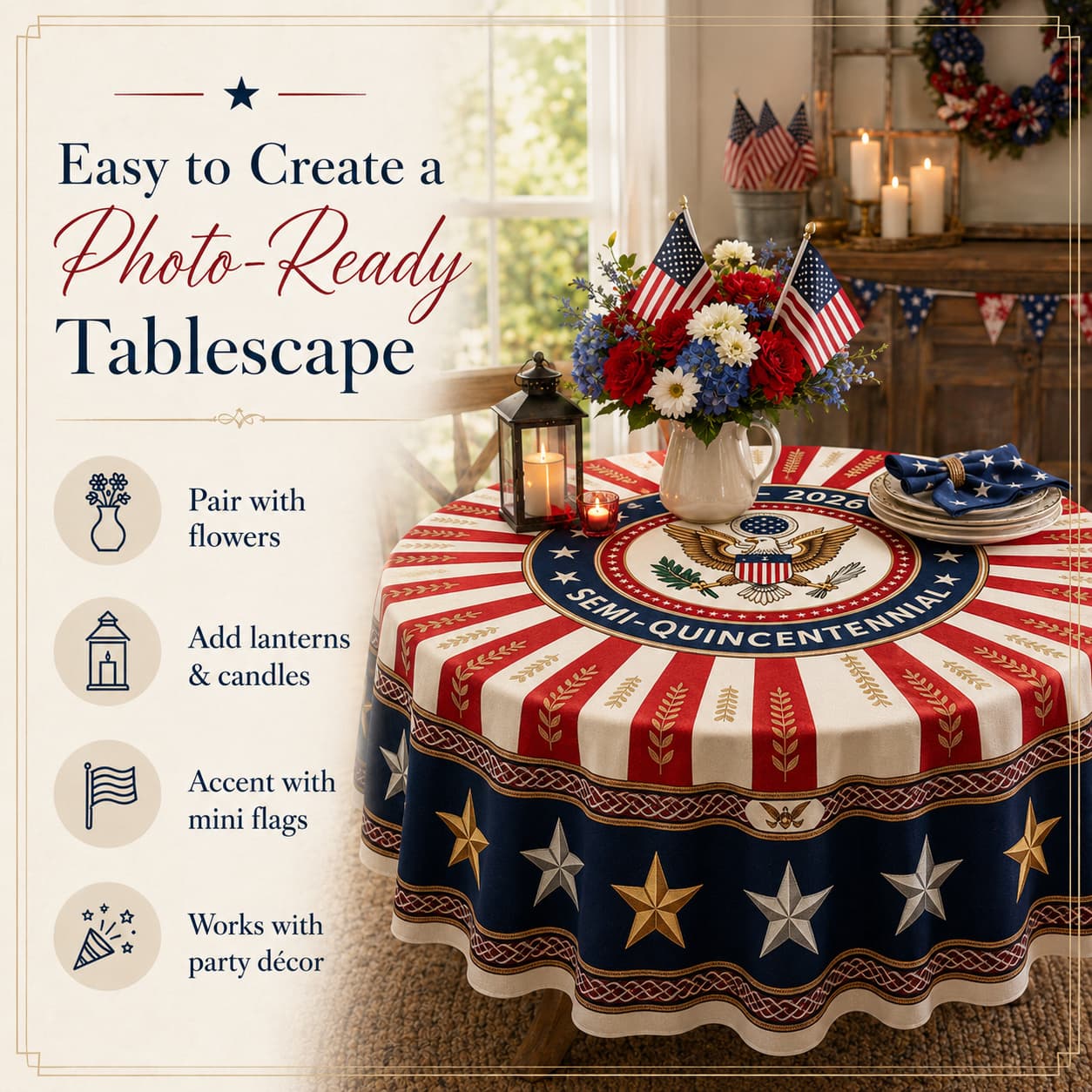 🎉USA 250th Semi-Quincentennial Commemorative Tablecloth