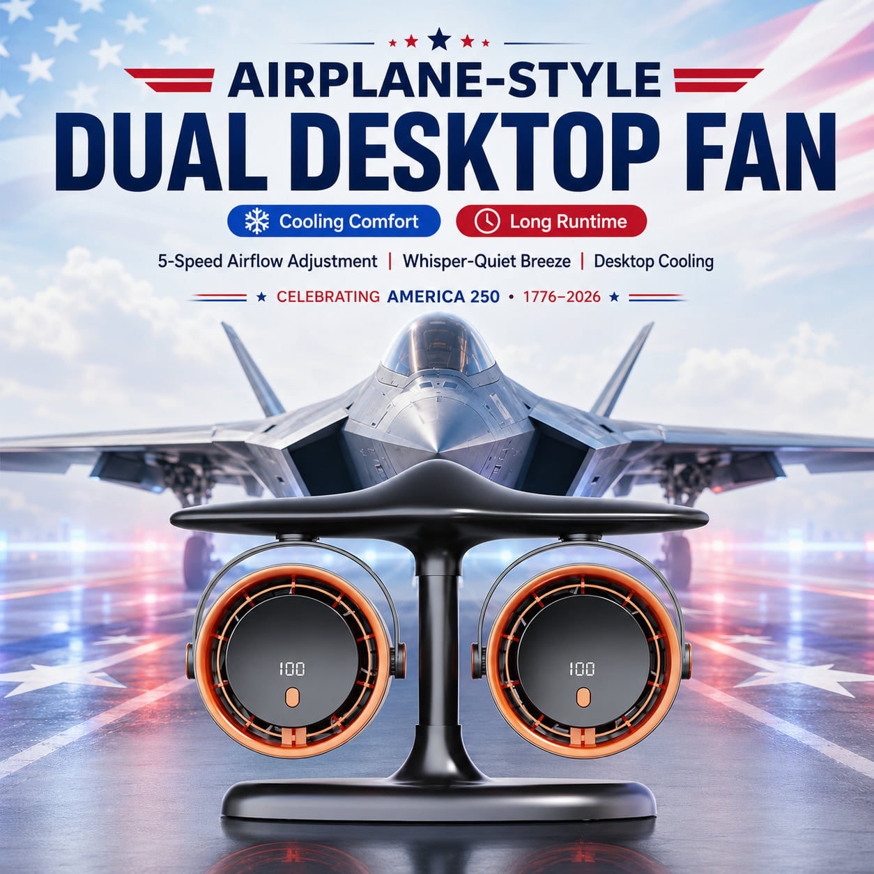 ✈️Airplane‑Style Dual Turbo Desktop Circulating Fan