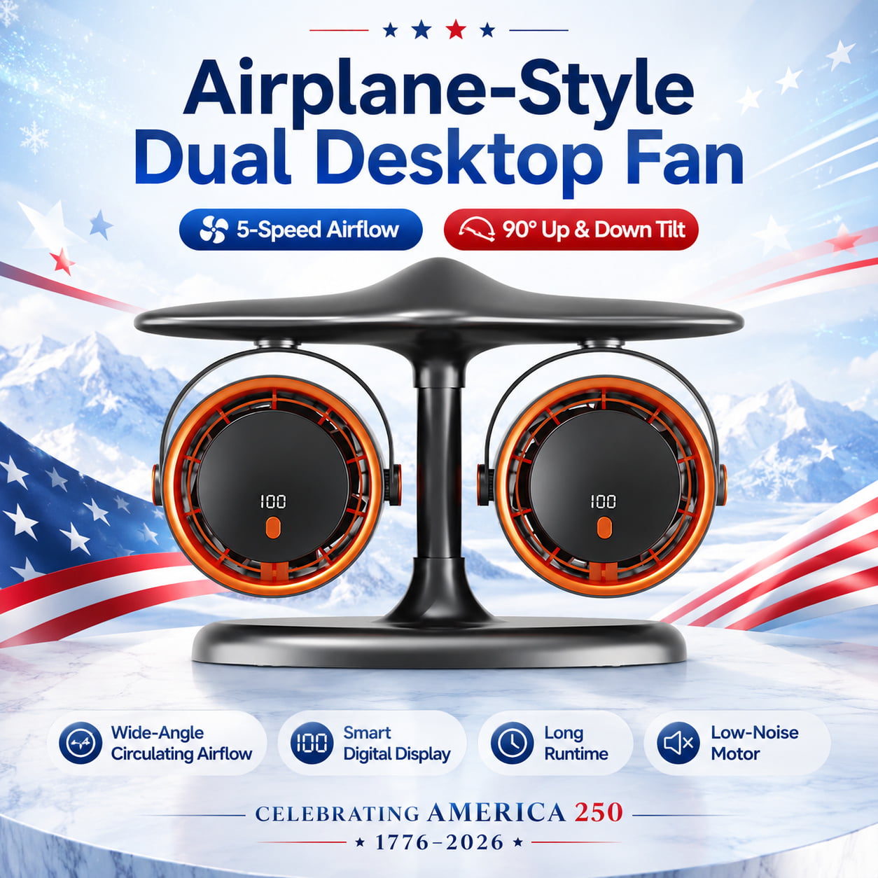 ✈️Airplane‑Style Dual Turbo Desktop Circulating Fan