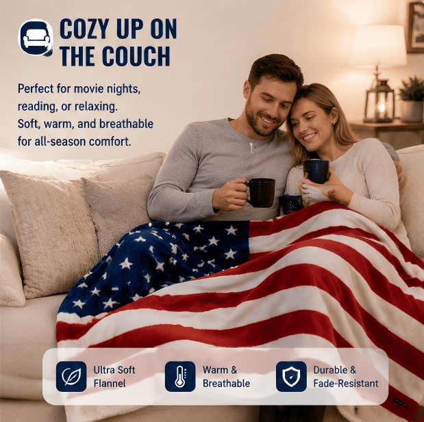 🇺🇸❤American Flag Flannel Blanket — Ultra-Soft Flannel | Non-Shedding | Suitable for All Seasons