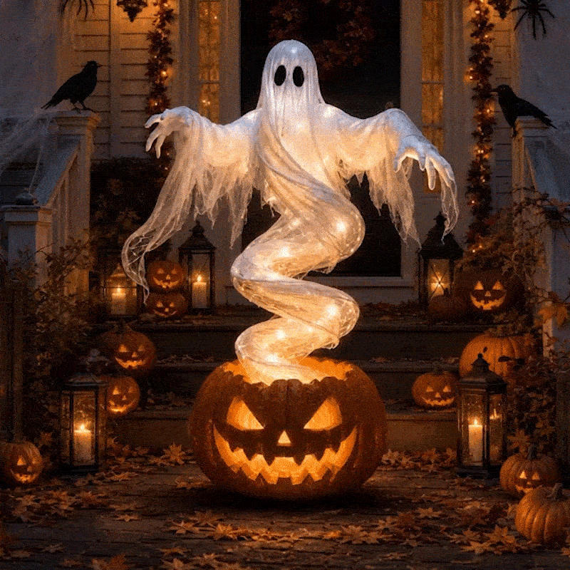 Rotating Ghost Pumpkin Halloween Yard Light