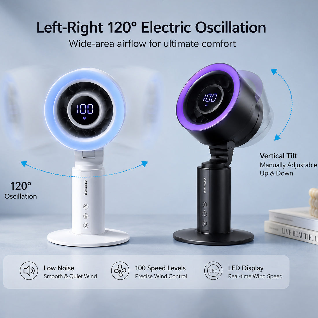 Silent High-Speed Digital Display Stepless Adjustable Air Circulator Fan