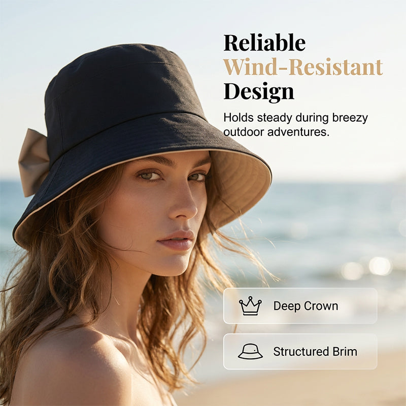 👒  Women's Bowknot Wide Brim Sun Hat – Foldable, 360° Protection 🎀