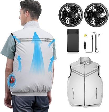 Cooling Vest for Men with Power Bank and Dual Fan Runtime Air Conditioned Workwear