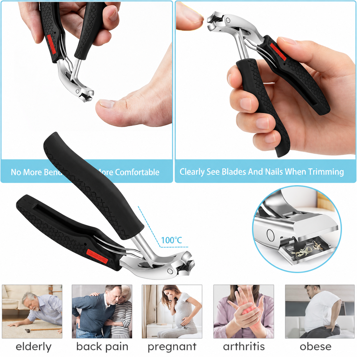 8-Piece Wide-Jaw Toenail Clipper Kit for Seniors