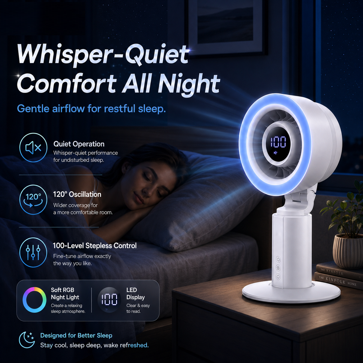 Silent High-Speed Digital Display Stepless Adjustable Air Circulator Fan