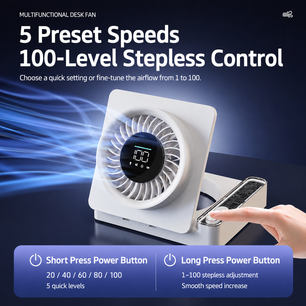 Rechargeable Multifunctional Cooling Fan – 4000mAh Wall-Mount Fan with LED Display & 100-Speed Control