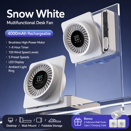 Rechargeable Multifunctional Cooling Fan – 4000mAh Wall-Mount Fan with LED Display & 100-Speed Control