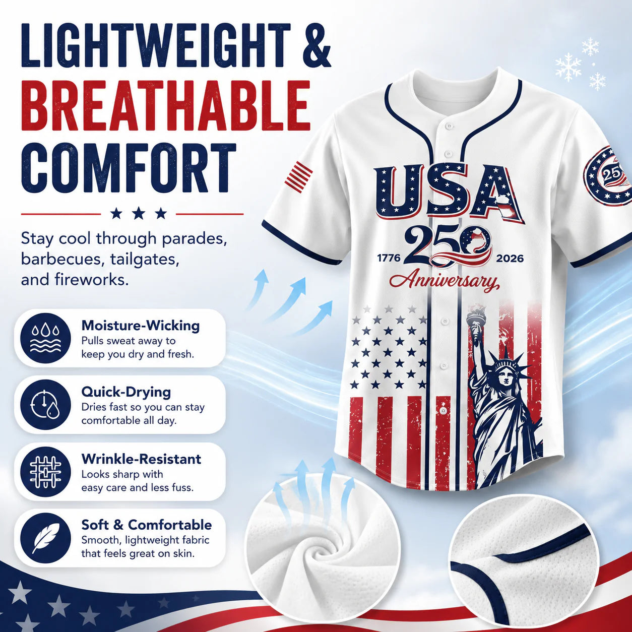 Patriotic Statue of Liberty 1776–2026 - USA 250th Anniversary Baseball Jersey Unisex Shirt