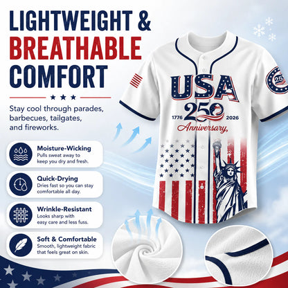Patriotic Statue of Liberty 1776–2026 - USA 250th Anniversary Baseball Jersey Unisex Shirt