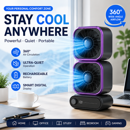 Zekear™ 360° Smart Desk Fan – Powerful Cooling in a Compact Design