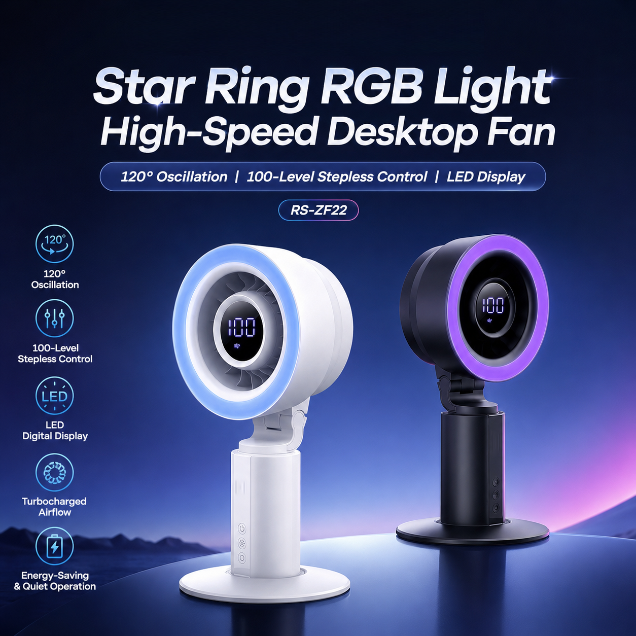 Silent High-Speed Digital Display Stepless Adjustable Air Circulator Fan