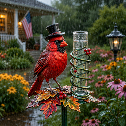 Dapper Cardinal Bird Decorative Rain Gauge