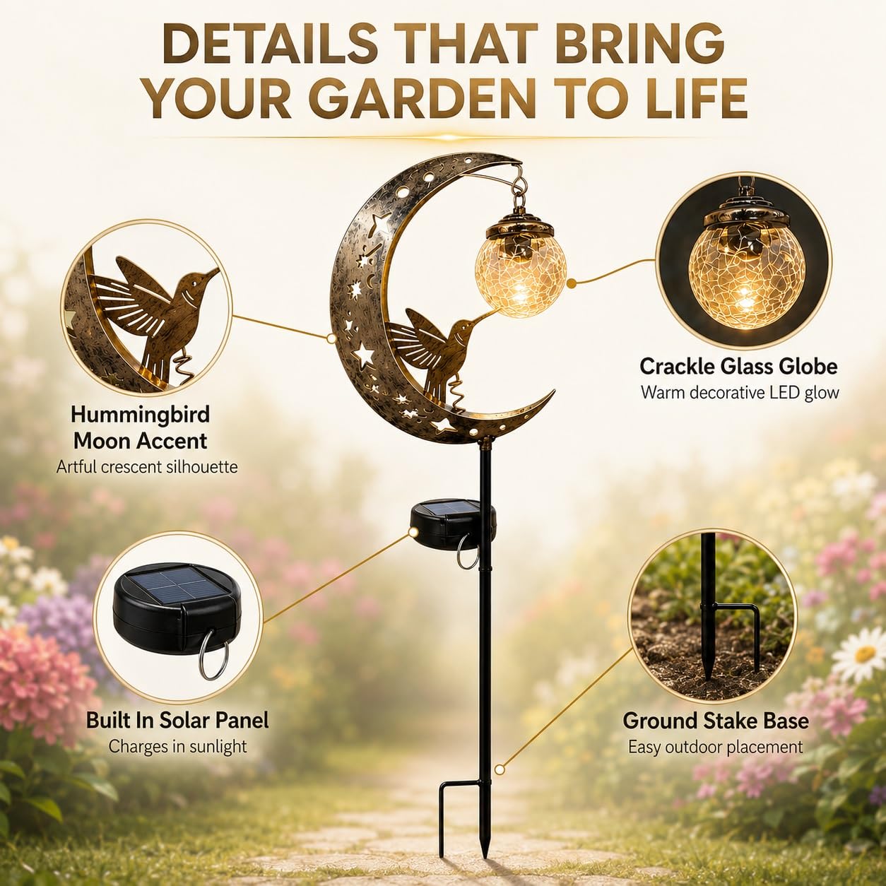 🌙✨Hummingbird Moon Solar Garden Stake Light