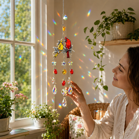 Cardinal Love Birds Crystal Suncatcher ✨