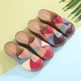 Women Comfortable Slip On Color Block Mules Slippers