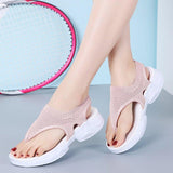 Women Comfortable Fly Knitted Fabric Flip Flops Flat Thick Sole Sandals