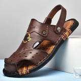 Men's Flat Heel Cowhide Leather Daily Beach Sandals