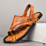 Men Cowhide Leather Daily Flat Flip-flops Outdoor Sandals