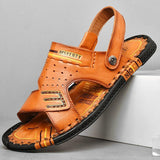 Men's Summer Flat Heel Cowhide Leather Beach Sandals