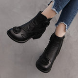 Women's Winter Warm Lining Flower Decoration Block Heel Ankle Boots