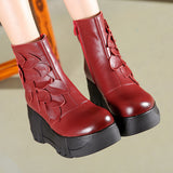 Women's Genuine Leather Booties Wedges High Heels Platform