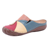 Women Comfortable Slip On Color Block Mules Slippers