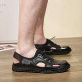 Men Summer Genuine Leather Elastic Band Sandals