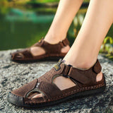 Men Outdoor Cowhide Leather Flat Heel Daily Sandals