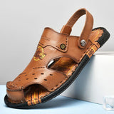 Men's Flat Heel Cowhide Leather Daily Beach Sandals