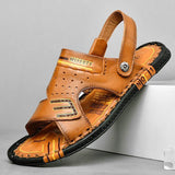 Men's Summer Flat Heel Cowhide Leather Beach Sandals