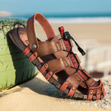 Men Summer Beach Leather Flat Sandals