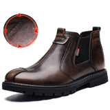 Men's Winter Vintage Leather Plush Lining Warm Chelsea Boots