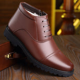 Men's Winter Cap Toe Warm Plush Business Leather Boots