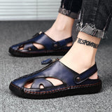 Men Genuine Leather Beach Shoes Sandals Cogs