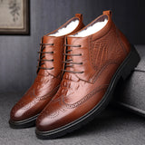 Men's Winter Crocodile Pattern Warm Ankle Leather Boots