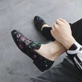 Men Stylish Floral Sequins Printing Casual Loafers Shoes