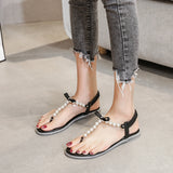 Women Fashion Pearl Belt Cool Slippers