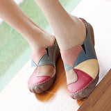 Women Comfortable Slip On Color Block Mules Slippers