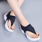 Women Comfortable Fly Knitted Fabric Flip Flops Flat Thick Sole Sandals