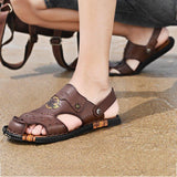 Men's Flat Heel Cowhide Leather Daily Beach Sandals